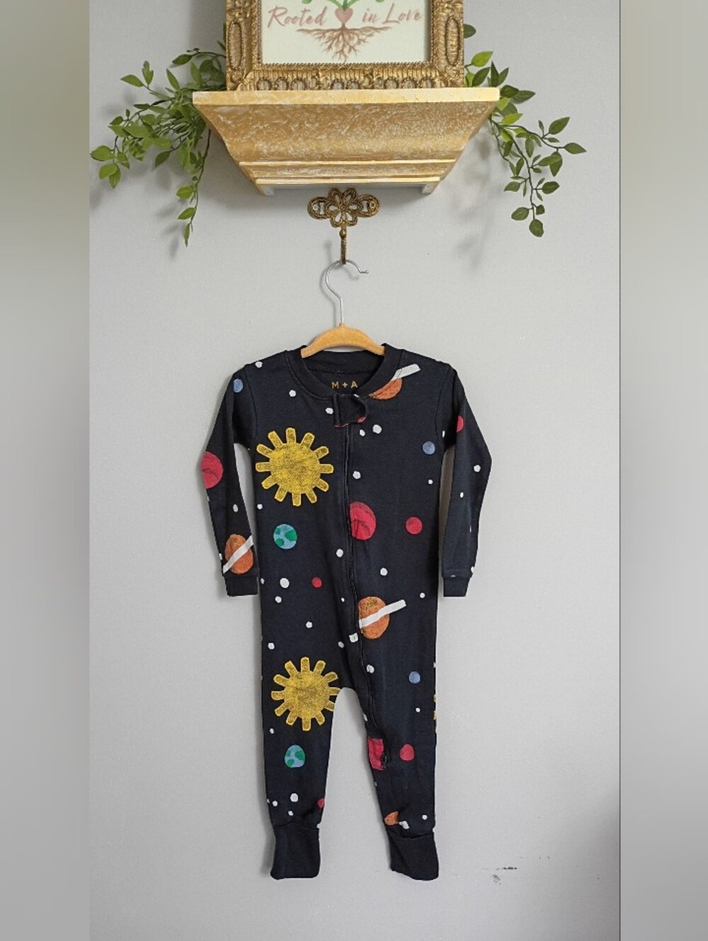 Monica & Andy Black Galaxy Print Kids One-Piece Romper